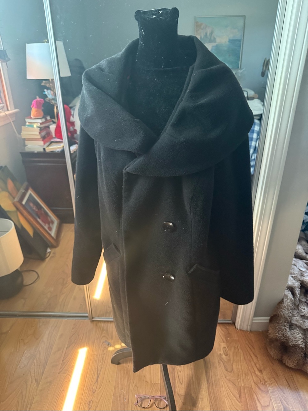 Style & Co. Black Wool Pea Coat with Shawl Collar